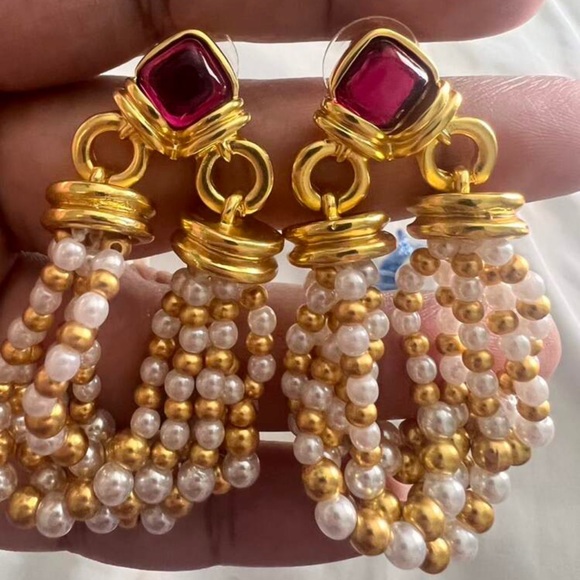 Vintage Medieval Style Pearl Beads Tassel Drop Earrings With S925 Silver Needle - Picture 13 of 16